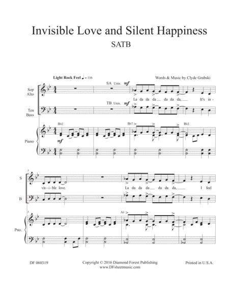 Invisible Love And Silent Happiness Satb Joy Of Spirit Song For All Choirs Sheet Music