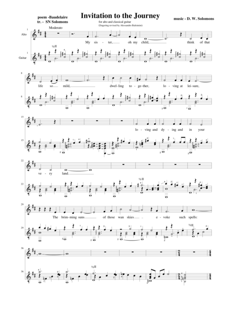 Invitation To The Journey For Alto Voice And Guitar Sheet Music