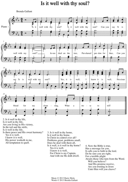 Is It Well With My Soul A Brand New Hymn Sheet Music