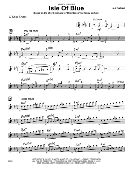 Isle Of Blue Based On The Chord Changes To Blue Bossa C Solo Sheet Sheet Music