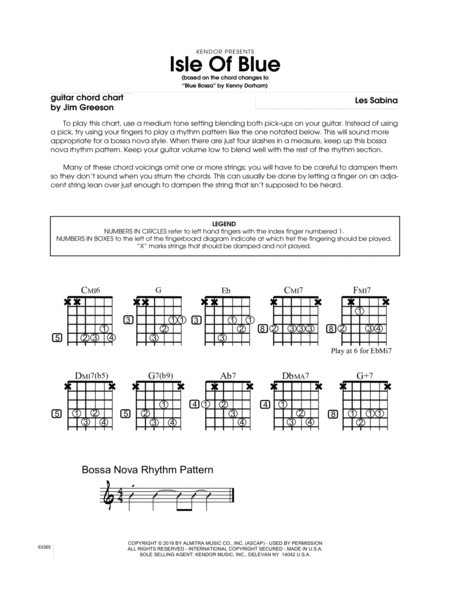 Isle Of Blue Based On The Chord Changes To Blue Bossa Guitar Chord Chart Sheet Music