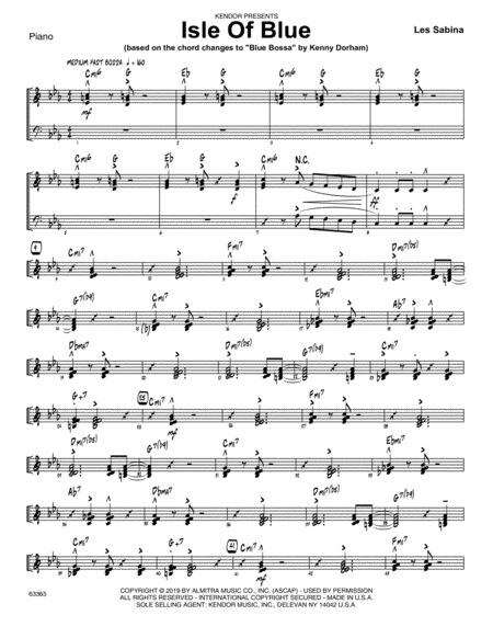 Free Sheet Music Isle Of Blue Based On The Chord Changes To Blue Bossa Piano