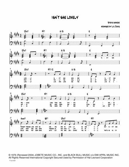 Isnt She Lovely Jazz Piano Arrangement Sheet Music