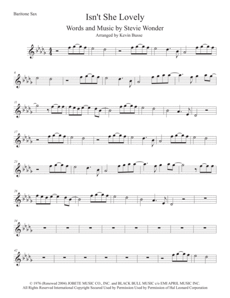 Free Sheet Music Isnt She Lovely Original Key Bari Sax