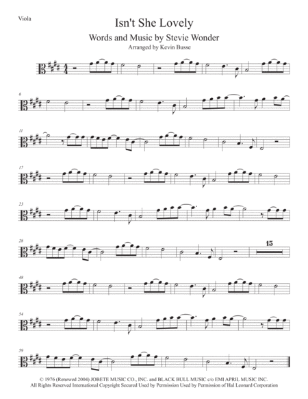 Free Sheet Music Isnt She Lovely Original Key Viola