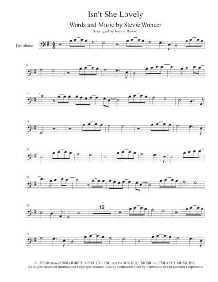 Isnt She Lovely Trombone Sheet Music