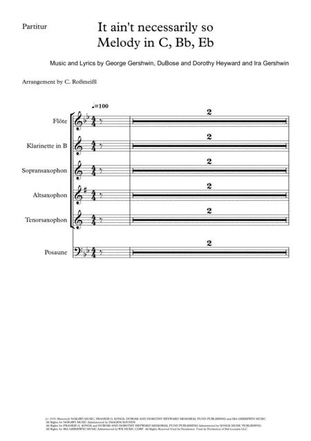 Free Sheet Music It Aint Necessarily So From Porgy And Bess Melody Parts