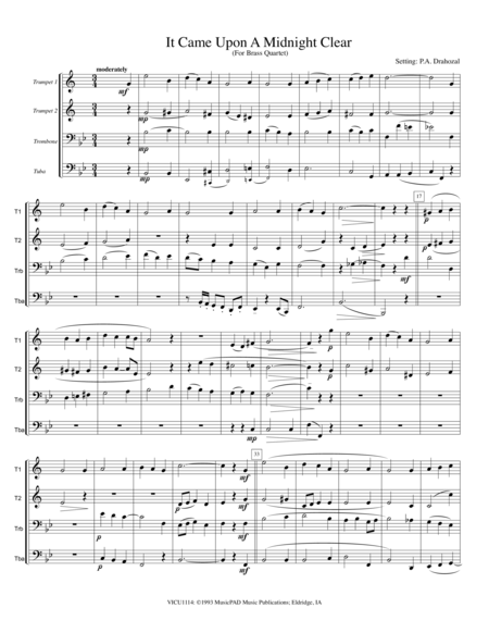Free Sheet Music It Came Upon A Midnight Clear Christmas Carol Set For Mixed Brass Quartet