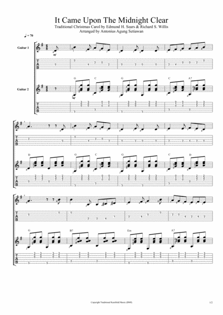 It Came Upon A Midnight Clear Duet Guitar Tablature Sheet Music