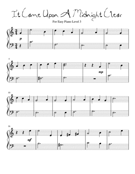 Free Sheet Music It Came Upon A Midnight Clear For Easy Piano Level 3