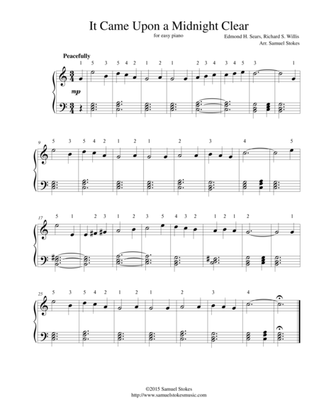 It Came Upon A Midnight Clear For Easy Piano Sheet Music