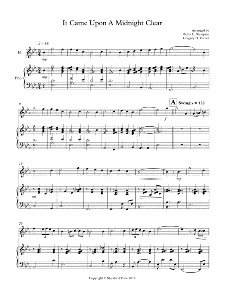 It Came Upon A Midnight Clear For Flute Solo With Piano Accompaniment Jazz Waltz Sheet Music