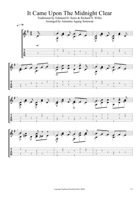 It Came Upon A Midnight Clear Solo Guitar Tablature Sheet Music