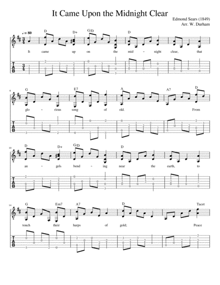 It Came Upon The Midnight Clear Fingerstyle Guitar Tab Notation Lyrics Sheet Music