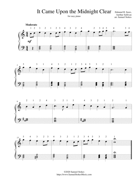 It Came Upon The Midnight Clear For Easy Piano Sheet Music