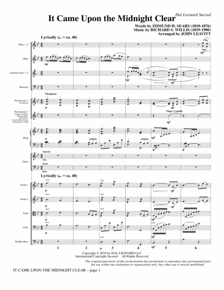 It Came Upon The Midnight Clear Full Score Sheet Music