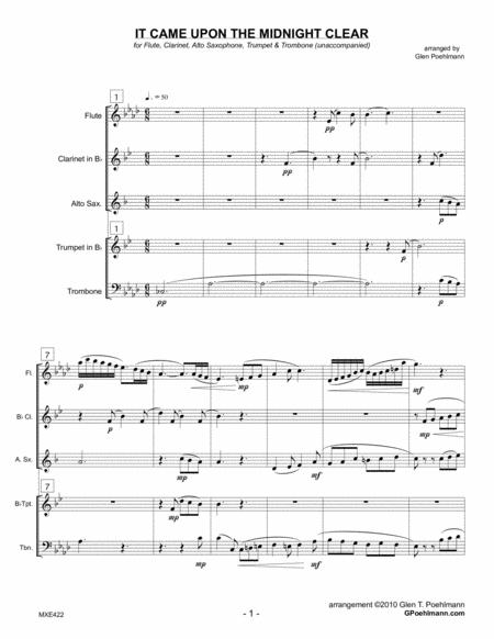 Free Sheet Music It Came Upon The Midnight Clear Mixed Ensemble Quintet Unaccompanied