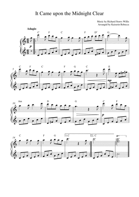 It Came Upon The Midnight Clear Music Box Version Sheet Music