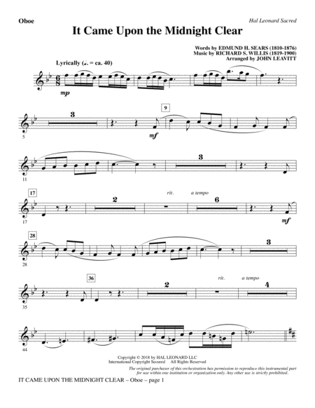 It Came Upon The Midnight Clear Oboe Sheet Music