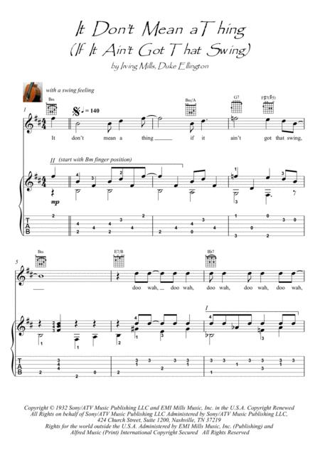 Free Sheet Music It Dont Mean A Thing Guitar Swing Fingerstyle