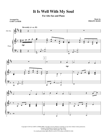 It Is Well With My Soul Alt Sax Piano And Sax Part Sheet Music