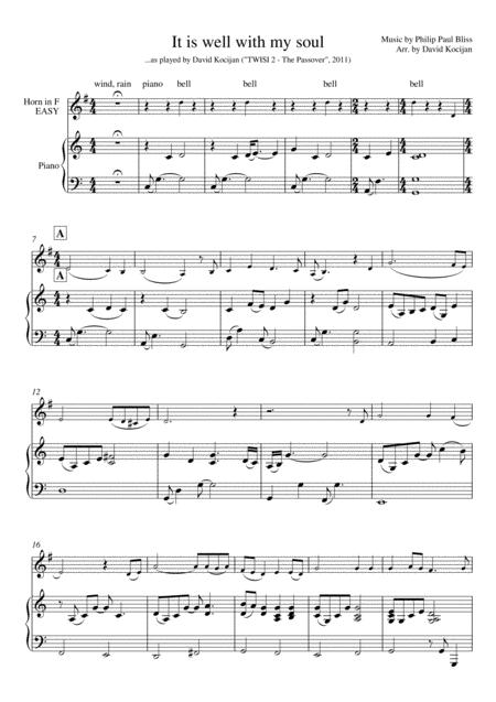 Free Sheet Music It Is Well With My Soul Piano Horn In F Easy