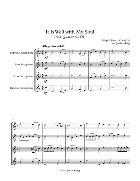 It Is Well With My Soul Sax Quartet Satb Sheet Music