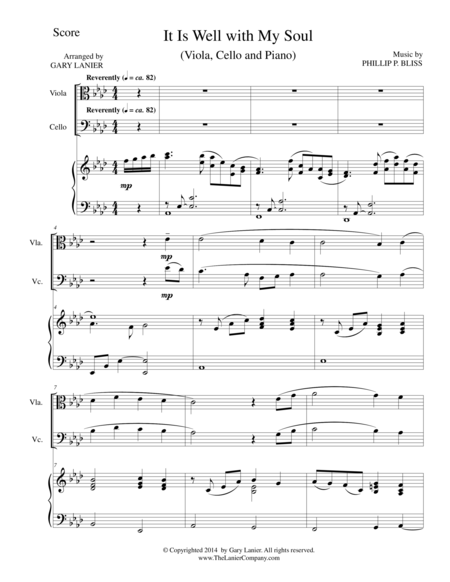 It Is Well With My Soul Trio Viola Cello Piano With Score And Parts Sheet Music