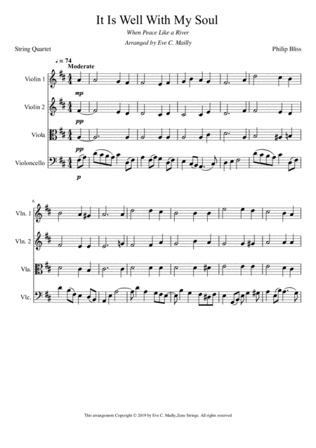 It Is Well With My Soul When Peace Like A River String Quartet Sheet Music