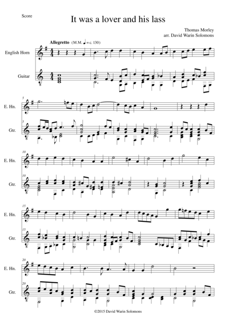 Free Sheet Music It Was A Lover And His Lass For Cor Anglais And Guitar