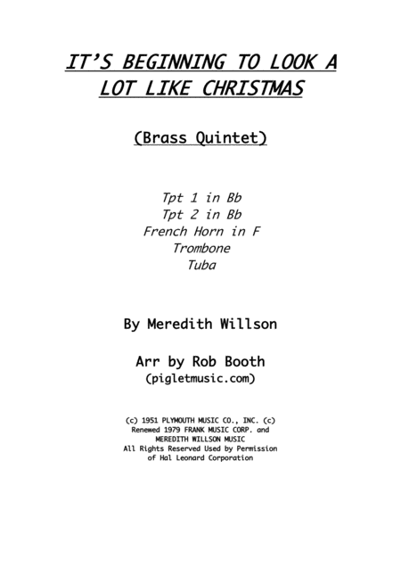 Free Sheet Music Its Beginning To Look Like Christmas Brass Quintet