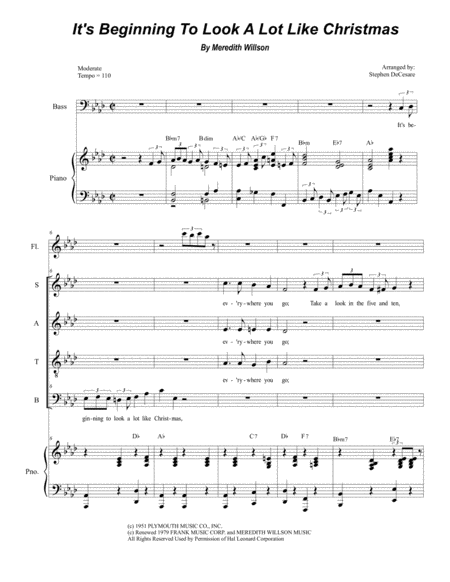 Free Sheet Music Its Beginning To Look Like Christmas For Vocal Quartet Satb