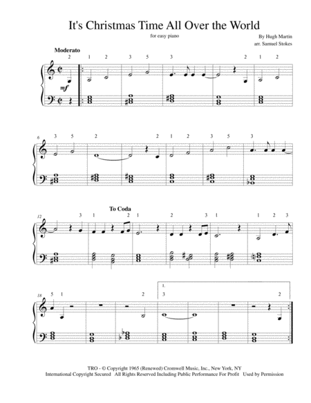 Free Sheet Music Its Christmas Time All Over The World For Easy Piano