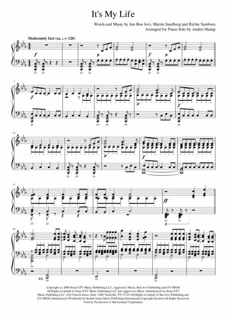 Its My Life Arranged For Advanced Piano Solo Sheet Music