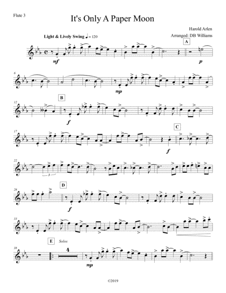 Free Sheet Music Its Only A Paper Moon Flute 3