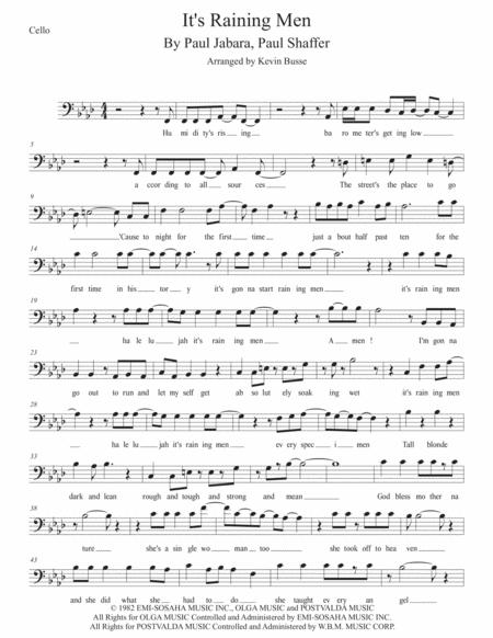 Its Raining Men Original Key Cello Sheet Music