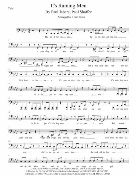 Its Raining Men Original Key Tuba Sheet Music