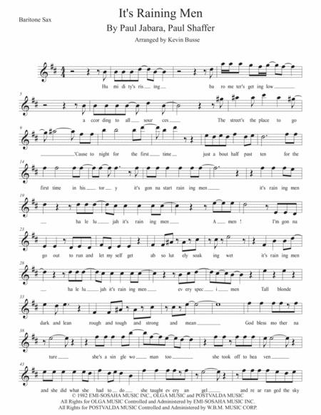 Its Raining Men W Lyrics Bari Sax Sheet Music