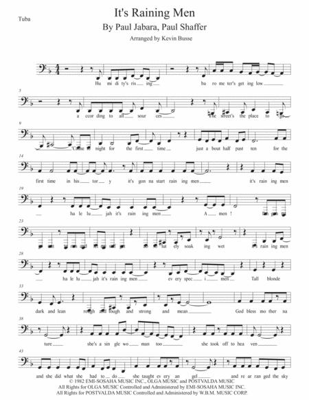 Its Raining Men W Lyrics Tuba Sheet Music