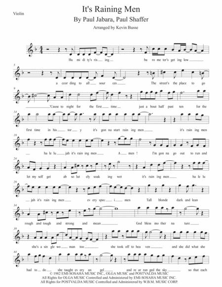 Its Raining Men W Lyrics Violin Sheet Music