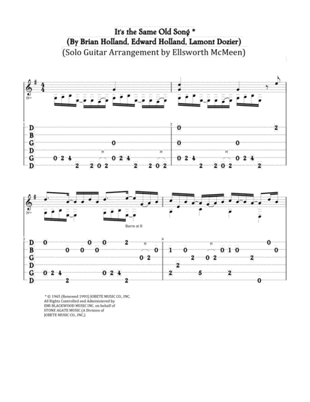 Its The Same Old Song For Fingerstyle Guitar Tuned Open G Dgdgbd Sheet Music