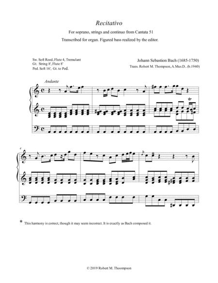 J A Bach Recitativo From Cantata 51 Transcribed For Organ Solo Sheet Music