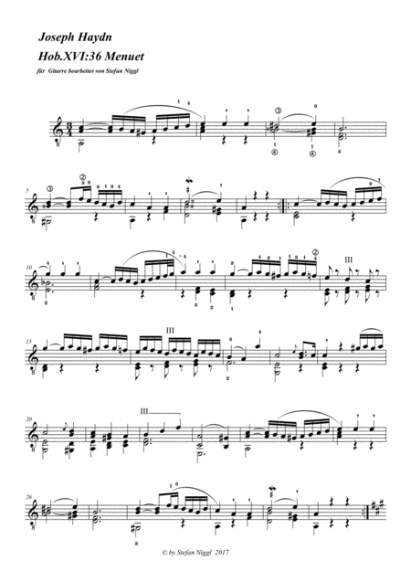 J Haydn Menuet From Sonata Hob Xvi 36 For Guitar Solo Sheet Music