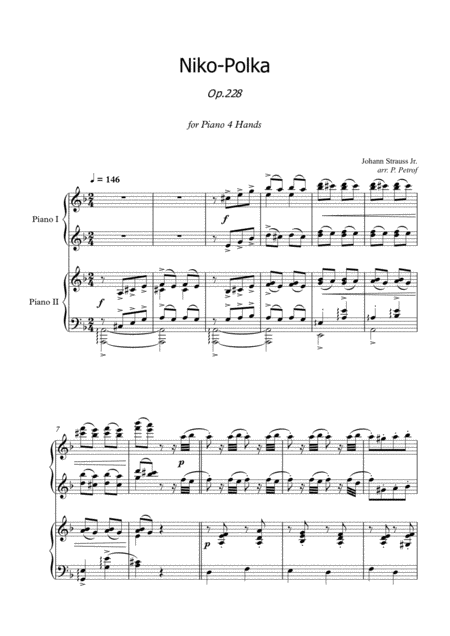 Free Sheet Music J Strauss Ii Niko Polka Op 228 Piano 4 Hands