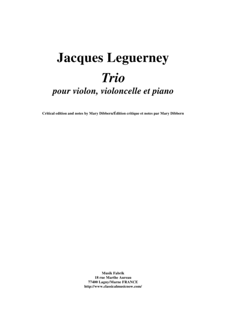 Jacques Leguerney Trio For Violin Violoncello And Piano Sheet Music