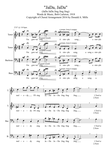 Free Sheet Music Jada Jada Jada Jada Jing Jing Jing