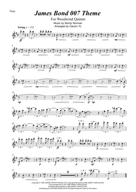 Free Sheet Music James Bond 007 Theme From Movie For Woodwind Quintet