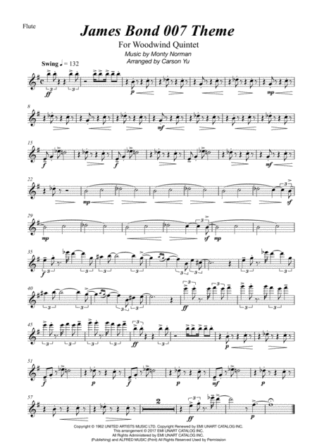 James Bond 007 Theme From Movie For Woodwind Quintet Sheet Music