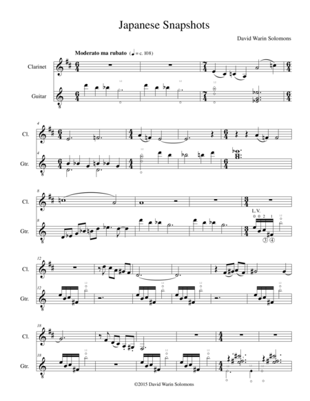 Free Sheet Music Japanese Snapshots For Clarinet And Guitar