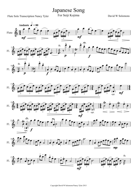 Free Sheet Music Japanese Song For Unaccompanied Flute Solo